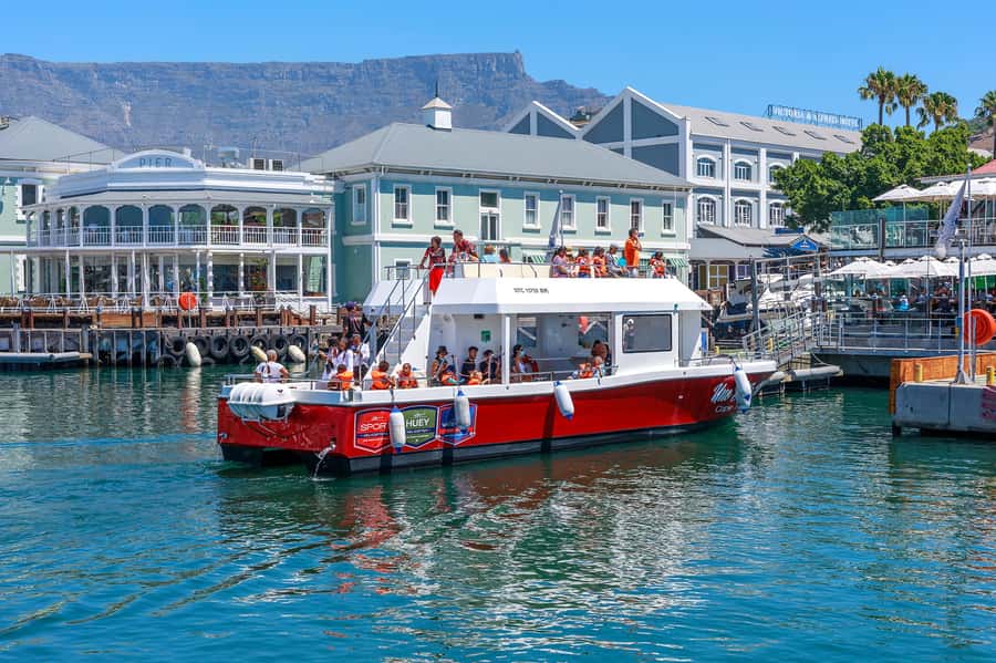 30min V&A Waterfront Harbour Cruise Cape Town - Boarding Une Belle Vie, the 2021 double-decker catamaran