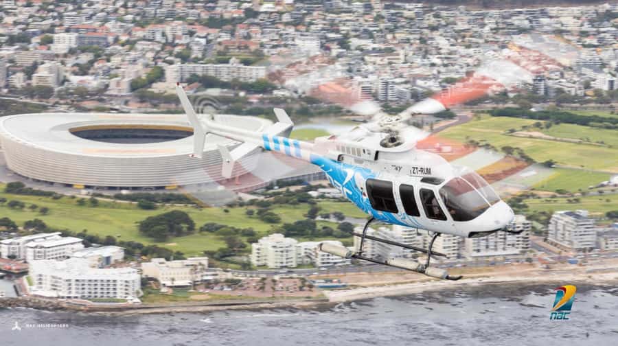 Cape Town: Hopper Helicopter Flight - The First View: Green Point Stadium and the City Bowl