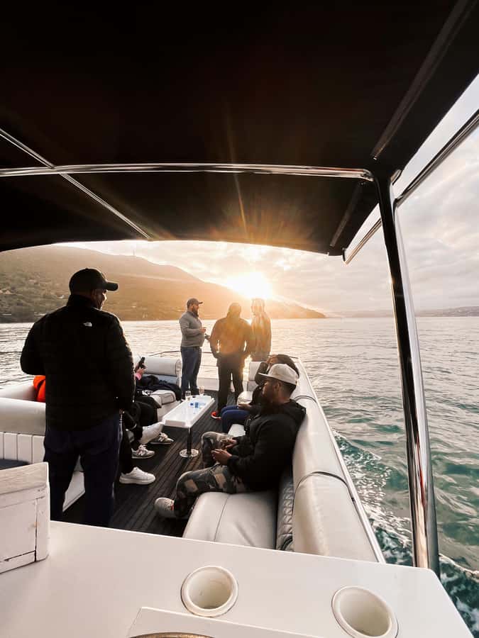 Knysna: Wine & Oyster Luxury Lounger Sunset Cruise - The Knysna Heads from the water