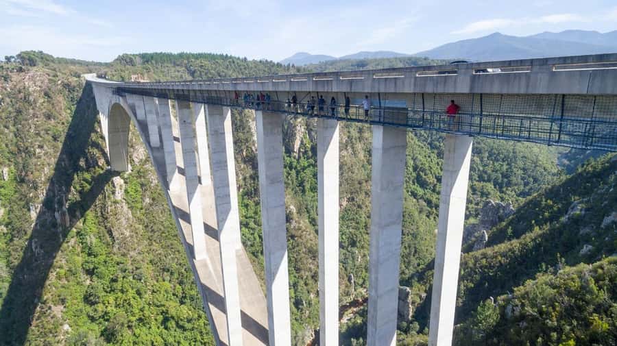 PLETTENBERG BAY: Bloukrans Bridge Skywalk Tour and HangOut - Walking the suspended catwalk below the road